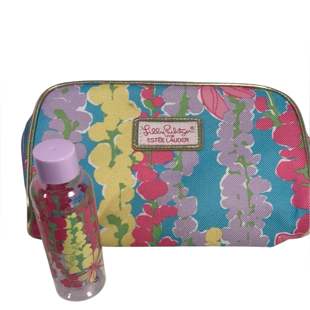 Lilly Pulitzer x Estee Lauder Blue, Pink Pattern Cosmetic Bag